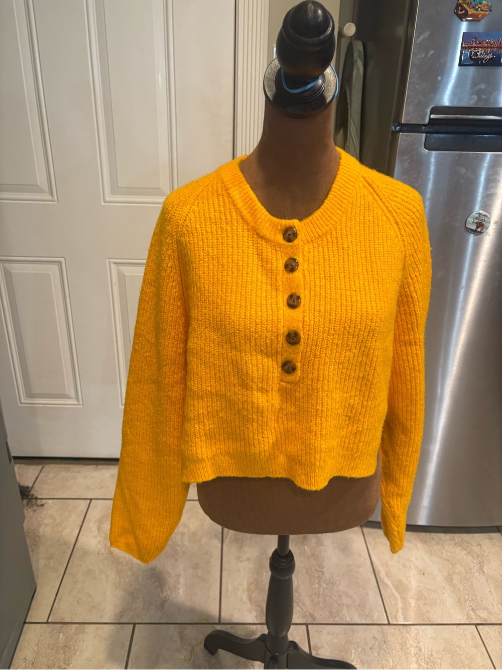 BDG Bright Yellow Cropped Button-Up Sweater